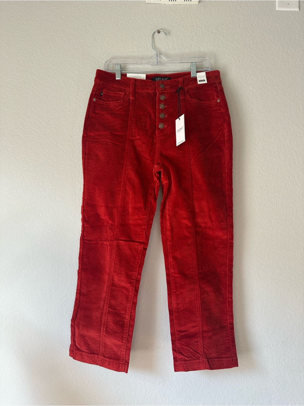 Judy Blue NWT Womens High-Rise Ankle Straight Rust Red Corduroy Pants size 13/31
